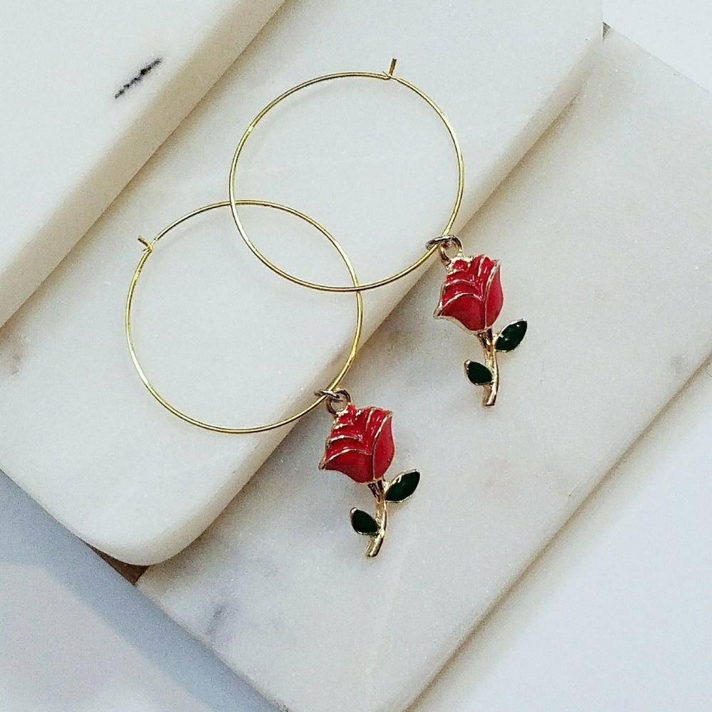 Rose Hoop Earrings | Earrings with Roses | Roses